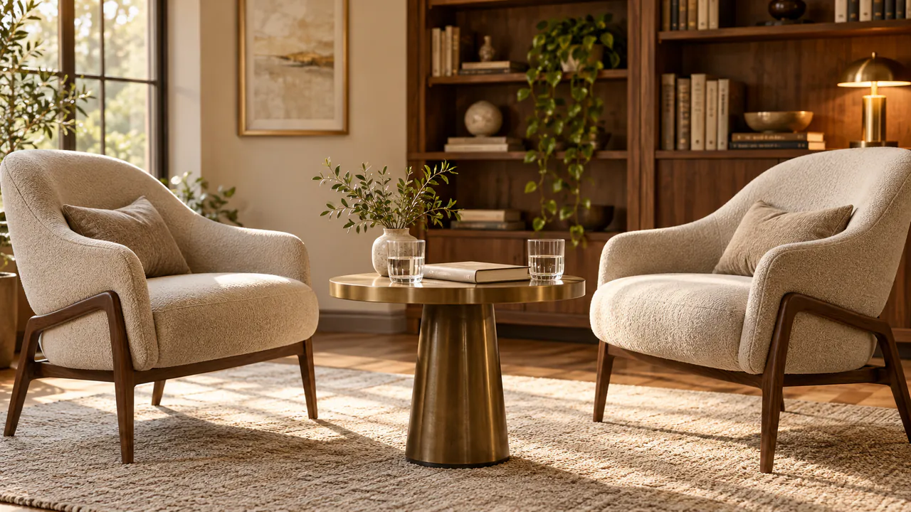Two chairs arranged for a calm conversation before a session
