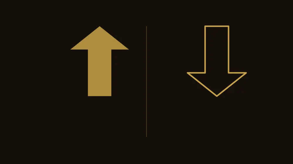 Two small arrows, one pointing up and one pointing down, showing upright and reversed orientation