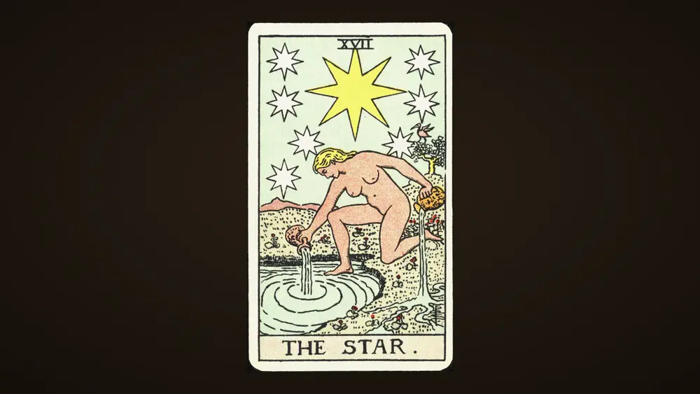 Carte astrologique imprimée sur une table en bois, à côté d'une bougie allumée et de deux tasses